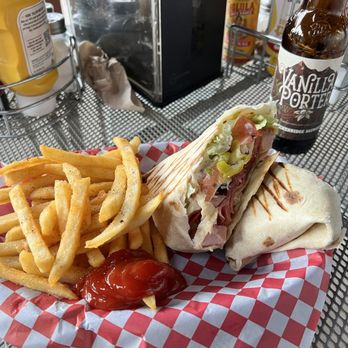 The Blue Moose Tavern - Italian Wrap, side of fries and a Vanilla Porter - New American Near Me - Green Mountain Falls, Colorado