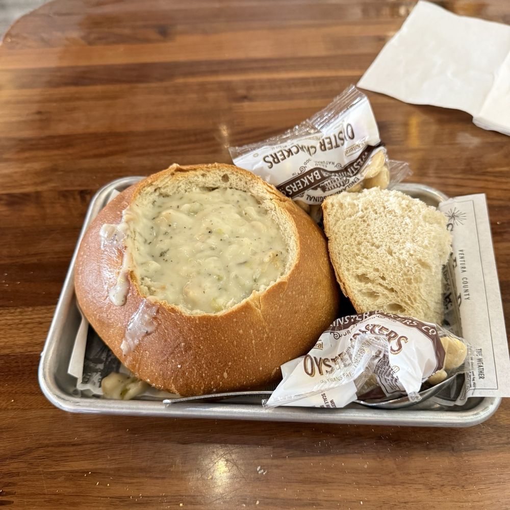 New England Clam Chowder in a bread bowl