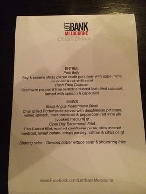 Menu photo 2 Left Bank Melbourne Melbourne, VIC Menu photo 2 Left Bank Melbourne Melbourne, VIC