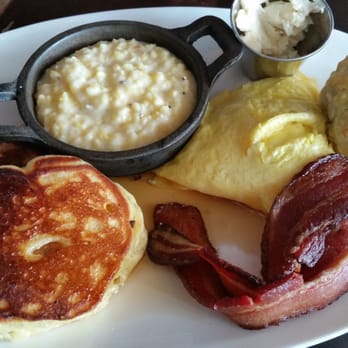 The Roosevelt - Roosevelt Big Breakfast - two eggs any style, bacon, grits, pancakes, and a biscuit - Southern Near Me - Richmond, Virginia The Roosevelt - Roosevelt Big Breakfast - two eggs any style, bacon, grits, pancakes, and a biscuit - Southern Near Me - Richmond, Virginia