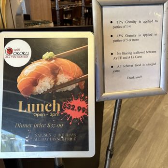 Sushi Okoku - Entrance|1-4 people automatic 15% gratuity - Sushi Bars Near Me - Riverside, California