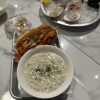 The Dive Oyster Bar - Lobster roll with upgrade to clam chowder + oysters - Seafood Near Me - San Jose, California