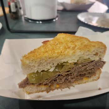 B’s Pizzeria - Stacked steak with fried onions and hot peppers on buttered Texas Toast - Pizza Near Me - Clarksburg, West Virginia