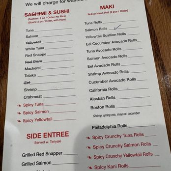 Ichiraku - Sushi and sashimi menu. One page more on the back. - Buffets Near Me - North Providence, Rhode Island