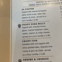 Description and price of tacos ordered Description and price of tacos ordered