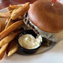 The Barrel Room on Canal - Heather Burger with fries.