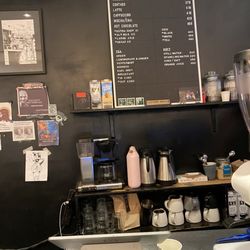 Interior of Flat White with their menu