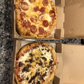 Mellow Mushroom Charleston - West Ashley - 2 custom 10 inch pizzas. Left: pineapple, pepperoni and onion. Right: ground beef and pineapple. Both with original crust. - Pizza Near Me - Charleston, South Carolina Mellow Mushroom Charleston - West Ashley - 2 custom 10 inch pizzas. Left: pineapple, pepperoni and onion. Right: ground beef and pineapple. Both with original crust. - Pizza Near Me - Charleston, South Carolina