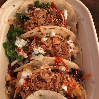 TaKorean - Tacos with brown rice. Steak with kimchi (meth). Chicken with romaine slaw (delicious), pork with kale (very very tasty). All free toppings - Asian Fusion Near Me - Washington, DC, District of Columbia TaKorean - Tacos with brown rice. Steak with kimchi (meth). Chicken with romaine slaw (delicious), pork with kale (very very tasty). All free toppings - Asian Fusion Near Me - Washington, DC, District of Columbia