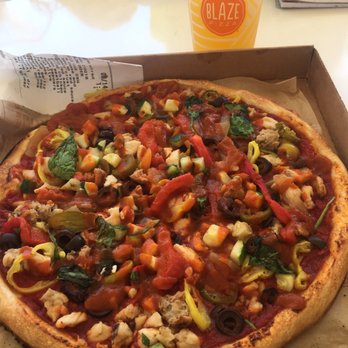 Blaze Pizza - BYO:Veggies/chicken/no cheese/heavy on spicy red sauce. Free fountain drink(mango) - Pizza Near Me - Carlsbad, California Blaze Pizza - BYO:Veggies/chicken/no cheese/heavy on spicy red sauce. Free fountain drink(mango) - Pizza Near Me - Carlsbad, California