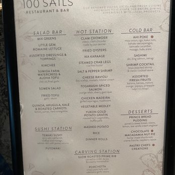 Prince Waikiki - Menu items, the buffet is $85 per person on weekends. - Hotels Near Me - Honolulu, Hawaii