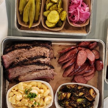 Feges BBQ - Brisket very moist. Sausage good. Pimento Mac very good! Sweet and spicy sprouts yum!!! - Barbeque Near Me - Houston, Texas