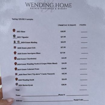 Wending Home Winery - Wine list - tastings are $20/4 - Wineries Near Me - St. Catharines, Ontario