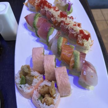 Hikari Sushi - From left to right:  Sweet Potato Roll Rainbow Roll  Baltimore Roll - Japanese Near Me - Philadelphia, Pennsylvania