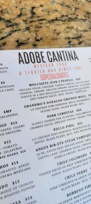 Menu photo 3 Adobe Cantina Agoura Hills, CA