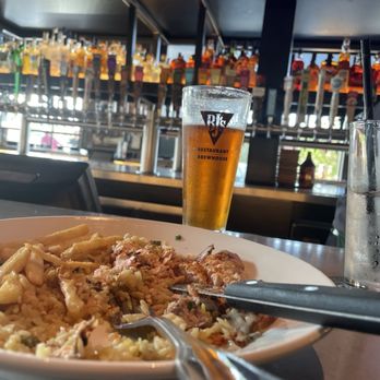 BJ's Restaurant & Brewhouse - Salmon, rice and fries. Yum - Breweries Near Me - Fredericksburg, Virginia