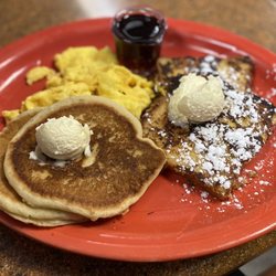 Kitchen Table Cafe - GF Pick Any 3: picked 2 pancakes, 2 French-toast & 2 scrambled eggs! Love the option to pick 3 . The French toast tasted "normal" .