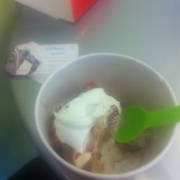 White chocolate raspberry with vanilla snow and fresh strawberries. White chocolate raspberry with vanilla snow and fresh strawberries.