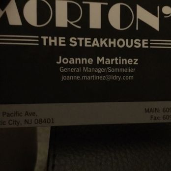 Morton's The Steakhouse - General manager's card and parking receipt. - Steakhouses Near Me - Atlantic City, New Jersey