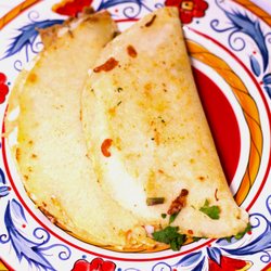 El Buen Sabor - Chorizo Quesadilla in a homemade corn tortilla.