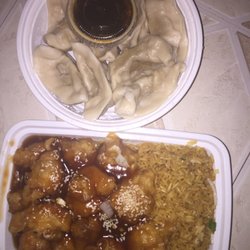 Happy Family - Steamed dumplings and sesame chicken with chicken fried rice. Well worth it.