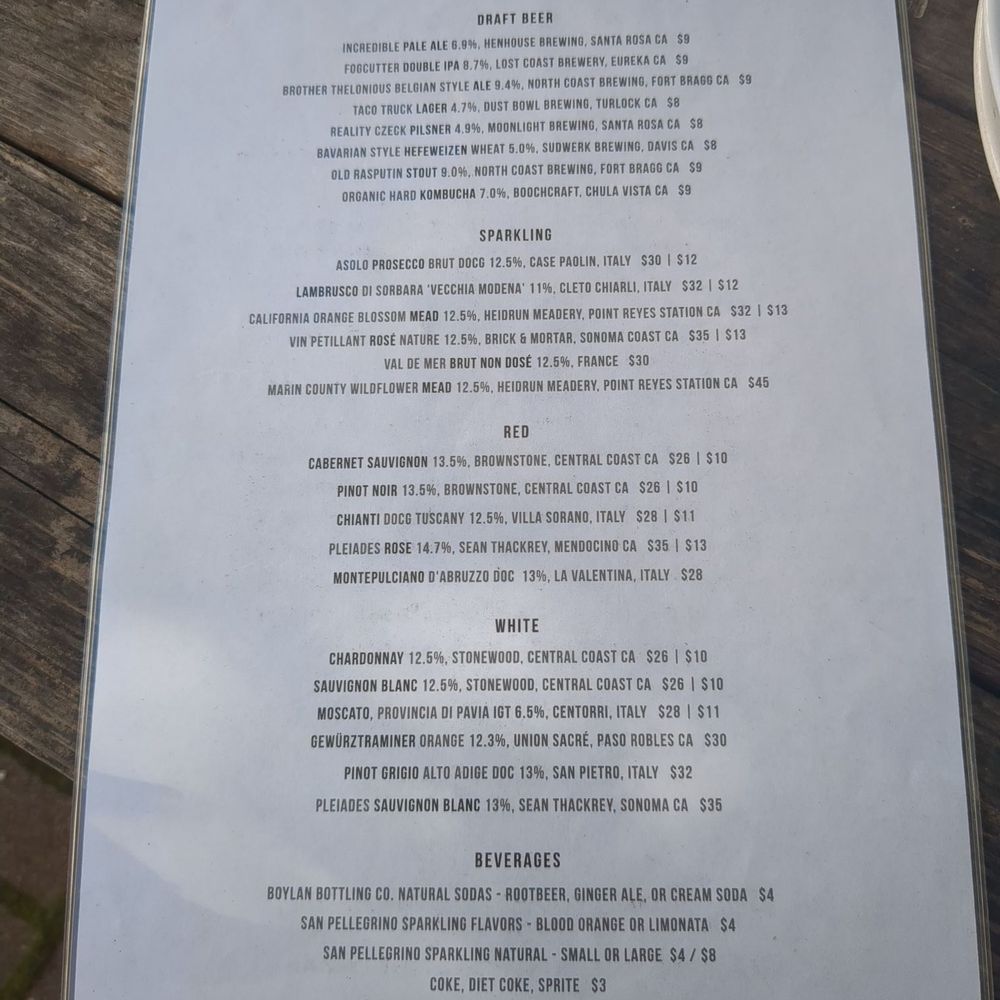 Drink menu Drink menu