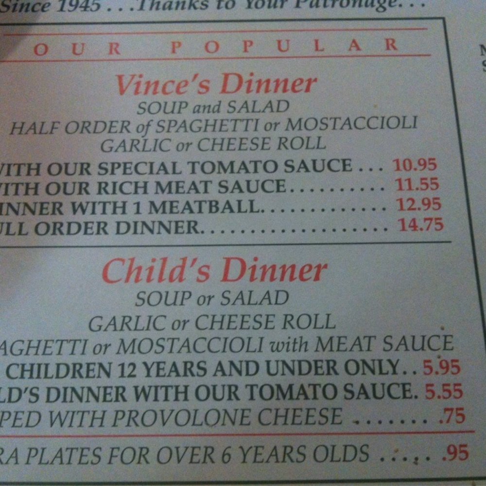 Vince's Spaghetti - Dinners. Always a hit. - Italian Near Me - Ontario, California Vince's Spaghetti - Dinners. Always a hit. - Italian Near Me - Ontario, California
