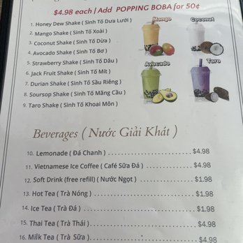 Pho King Eggroll - Drink menu - Vietnamese Near Me - Goodyear, Arizona