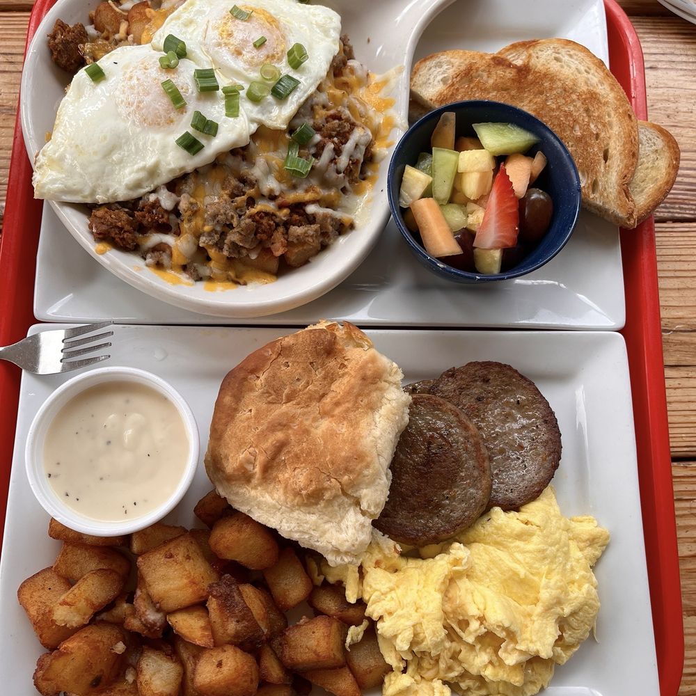 Live Oak Grill - Top: breakfast skillet; Bottom: classic breakfast plate - Cheesesteaks Near Me - Sugar Land, Texas Live Oak Grill - Top: breakfast skillet; Bottom: classic breakfast plate - Cheesesteaks Near Me - Sugar Land, Texas