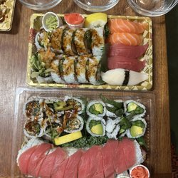 Sushi Azuki Locke - Several roles: Tuna Love special roll, eel & cucumber roll, asparagus avocado rolls, then a Dinner Special Main Street - E3 combo
