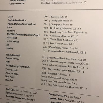 Tarpy's Roadhouse - Some of the wines they have on their menu at Tarpy's Roadhouse in Monterey. - New American Near Me - Monterey, California