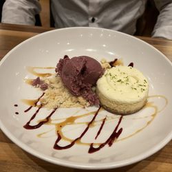 Seasons Rotisserie & Grill - Key lime marscapone pie with blackberry Blackberry-Coconut Milk Ice Cream