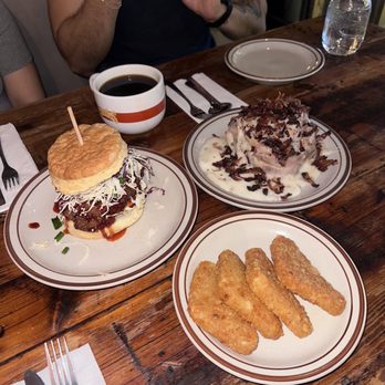 Denver Biscuit Co. - Colfax - The K-Mack McHashbrowns Giant Biscuit Cinnamon Roll with Bacon - Sandwiches Near Me - Denver, Colorado