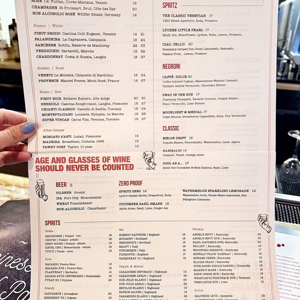 Sfoglina - Downtown - Drinks Menu - Italian Near Me - Washington, DC, District of Columbia