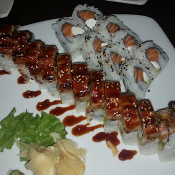 Moshi Moshi - bbq eel on the left and salmon roll on right - Sushi Bars Near Me - Miami Beach, Florida