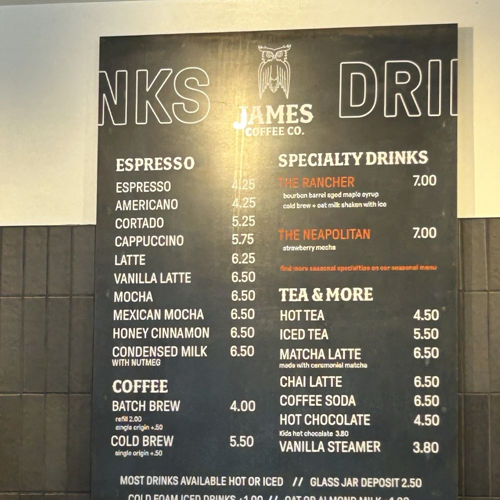 James Coffee - Menu Oct 2025 - Coffee & Tea Near Me - San Diego, California