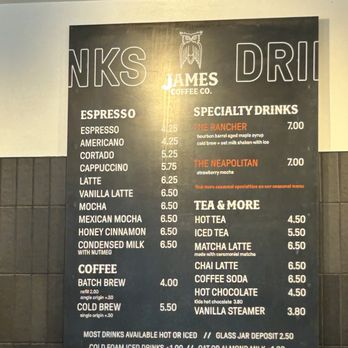 James Coffee - Menu Oct 2025 - Coffee & Tea Near Me - San Diego, California
