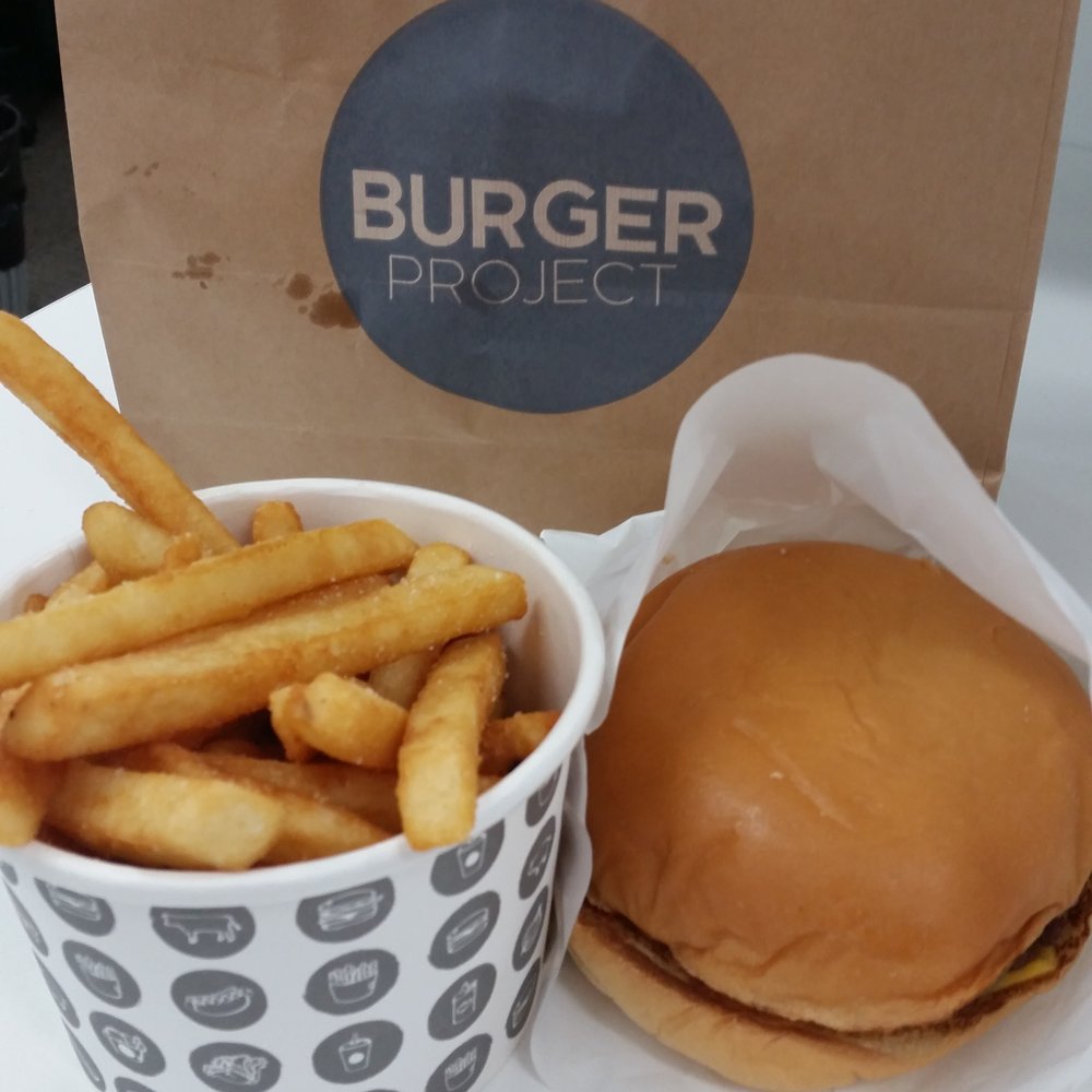 Burger Project - American Cheese burger with a side of chips - Burgers Near Me - Sydney, NSW