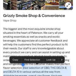 Grizzly Smoke Shop & Convenience - Yahoo page for grizzly convenience, text highlighted showing thca/delta promises