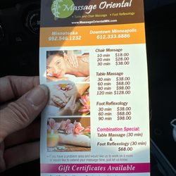 Massage Oriental - Menu