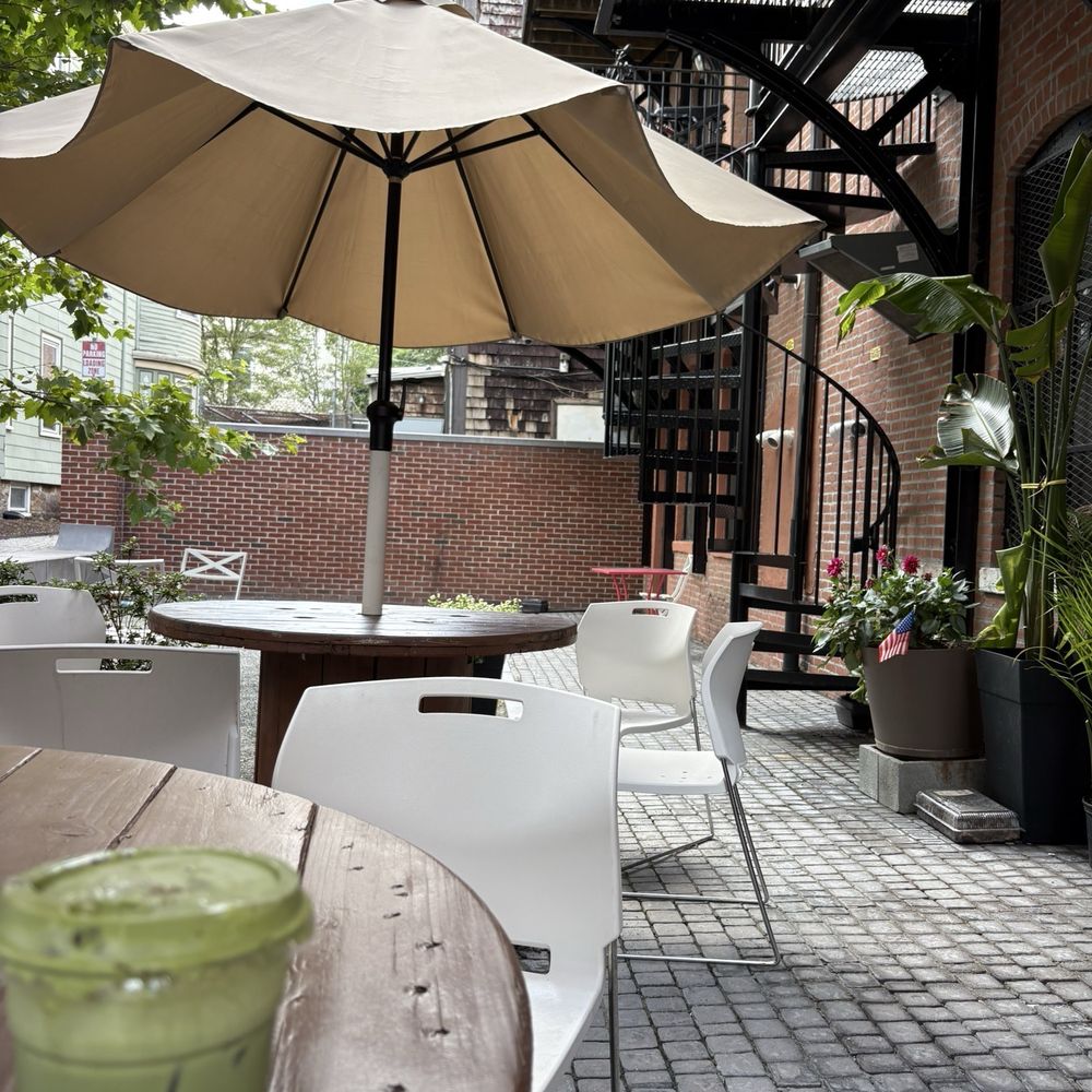 Green Haus Cafe - Oreo matcha and back patio - Cafes Near Me - Boston, Massachusetts