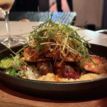 Oakleys Bistro - Shrimp and pork cheek - New American Near Me - Indianapolis, Indiana Oakleys Bistro - Shrimp and pork cheek - New American Near Me - Indianapolis, Indiana