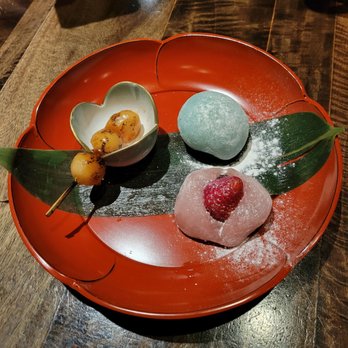 Cha-An - Mochi Set (strawberry daifuku, mitarashi dango w/ soy sauce glaze, white bean mochi w/ a green grape inside) - Japanese Near Me - New York, New York Cha-An - Mochi Set (strawberry daifuku, mitarashi dango w/ soy sauce glaze, white bean mochi w/ a green grape inside) - Japanese Near Me - New York, New York