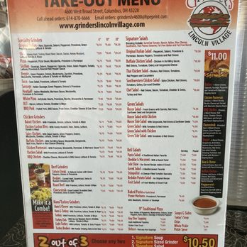 WG Grinders - Menu - Sandwiches Near Me - Columbus, Ohio