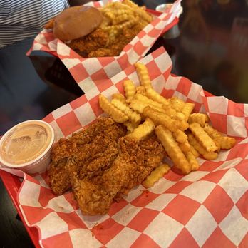 Bro’s Hot Chicken - Chicken Tenders and Chicken Bros #3. Jumbo Tender with Sandwich and Fries - Chicken Shop Near Me - Miami, Florida