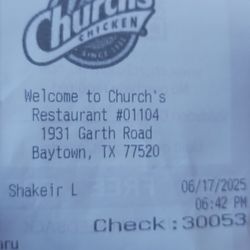 Church's Chicken - Receipt