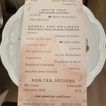 Tea at 1024 - Tea Menu - Tea Rooms Near Me - Honolulu, Hawaii
