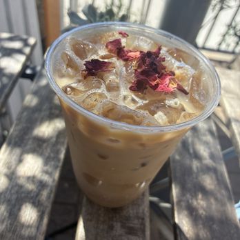 Grange Garden Outdoor - The Gardener (organic espresso with honey, lavender, and vanilla - iced 16 oz - $7.50) - Coffee & Tea Near Me - Solana Beach, California