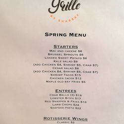 The Grille By Shareef - Current Menu