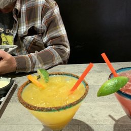 Trio dip, dragon fruit and mango margaritas. Awesome! Trio dip, dragon fruit and mango margaritas. Awesome!